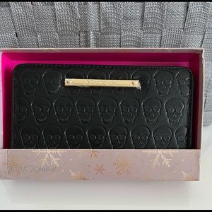 Betsey Johnson Skull Embossed Zip Around Wallet